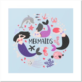 Mermaids doodle ocean animals Posters and Art